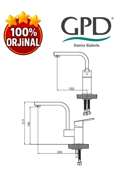 GPD Ritmo MTL85 Tek Gövde Lavabo Bataryası - Resim 2