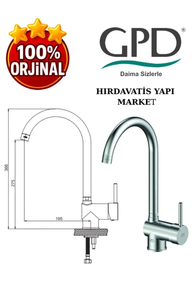 GPD Espina MTE70 Tek Gövde Eviye Bataryası - Resim 3