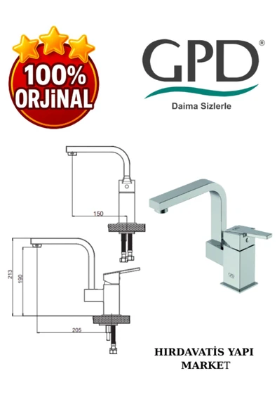 GPD Ritmo MTL85 Tek Gövde Lavabo Bataryası - Resim 3