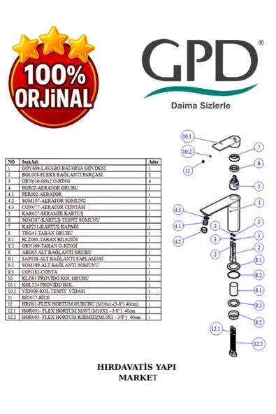 GPD Provido MLB155 Lavabo Bataryası - Resim 5