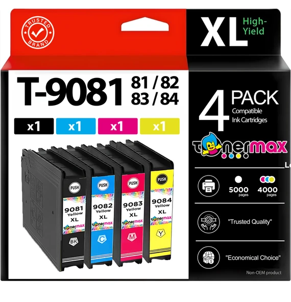 Epson T-9081 - T-9082 - T-9083 - T-9084 Siyah - Mavi - Sarı - Kırmızı Muadil Kartuş Seti - Yüksek Kapasiteli / Epson WorkForce Pro WF-6090DTWC/WF-6090D2TWC/WF-6590DWF/WF-6590DTWFC/WF-6590D2TWFC ürün görseli 1