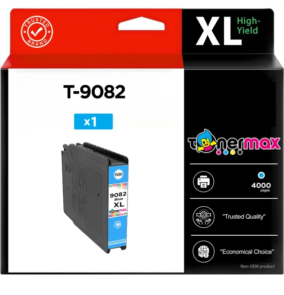 Epson T-9082 Mavi Muadil Kartuş - Yüksek Kapasiteli / Epson WorkForce Pro WF-6090DTWC/WF-6090D2TWC/WF-6590DWF/WF-6590DTWFC/WF-6590D2TWFC ürün görseli 1