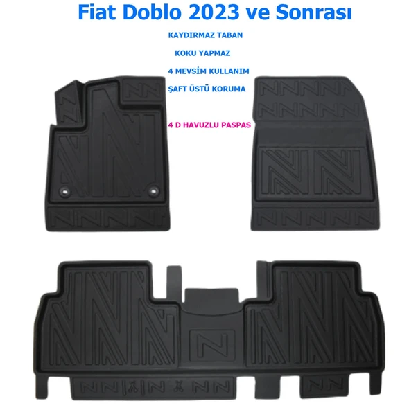 Fiat Doblo 2023 ve Sonrası 4D Premium Havuzlu Paspas ürün görseli 1