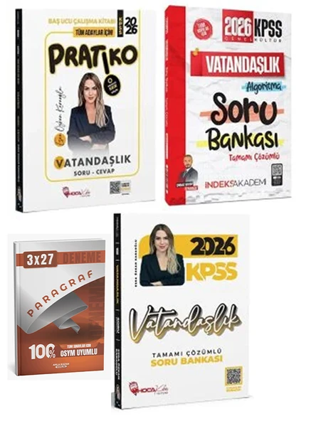 İndeks + Hoca Kafası 2026 KPSS Vatandaşlık Pratiko + Soru + Paragraf Deneme 4 lü Set ürün görseli 1