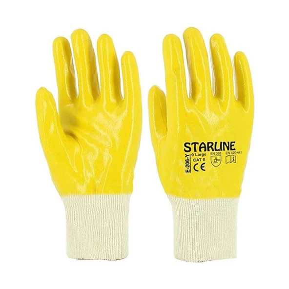 Starline E-206-Y Koruyucu Sarı Nitril Eldiven Tam Kaplı No:9 ürün görseli 1