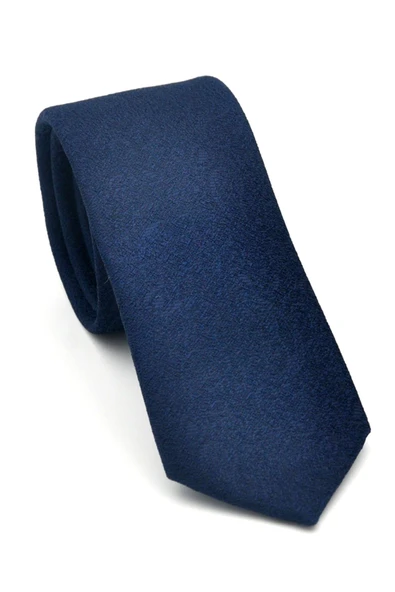Şal Desenli Lacivert Dokuma Kumaş Mendilli Slim Fit Kravat // SDK-2508-2 ürün görseli 1