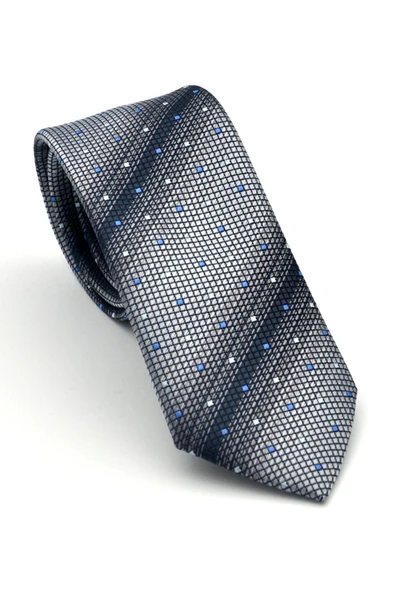 Füme Verev Desenli Gri Dokuma Kumaş Mendilli Slim Fit Kravat // SDK-2505-4 ürün görseli 1