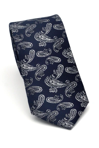 Gri Şal Desenli Lacivert Dokuma Kumaş Mendilli Slim Fit Kravat // SDK-2507-2 ürün görseli 1