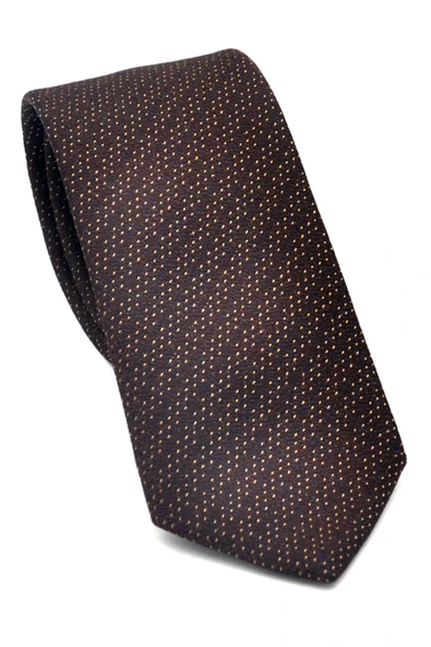 Bej Kırcıl Desenli Kahverengi Dokuma Kumaş Mendilli Slim Fit Kravat // SDK-2504-4 ürün görseli 1