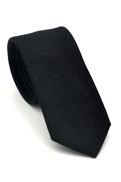 Şal Desenli Siyah Dokuma Kumaş Mendilli Slim Fit Kravat // SDK-2508-1 ürün görseli 1