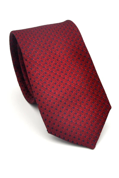 Lacivert Nokta Desenli Bordo Dokuma Kumaş Mendilli Slim Fit Kravat // SDK-2510-3 ürün görseli 1