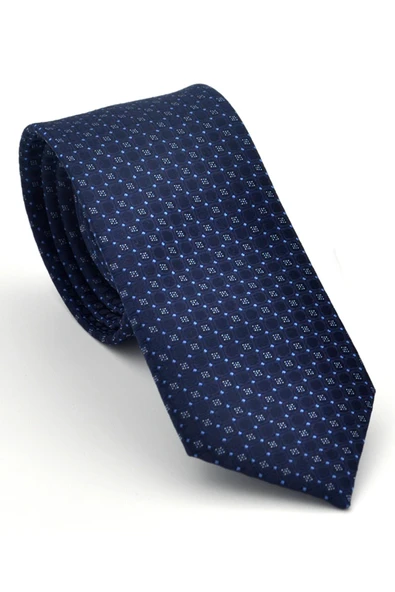 Mavi Karışık Desenli Lacivert Dokuma Kumaş Mendilli Slim Fit Kravat // SDK-2502-2 ürün görseli 1