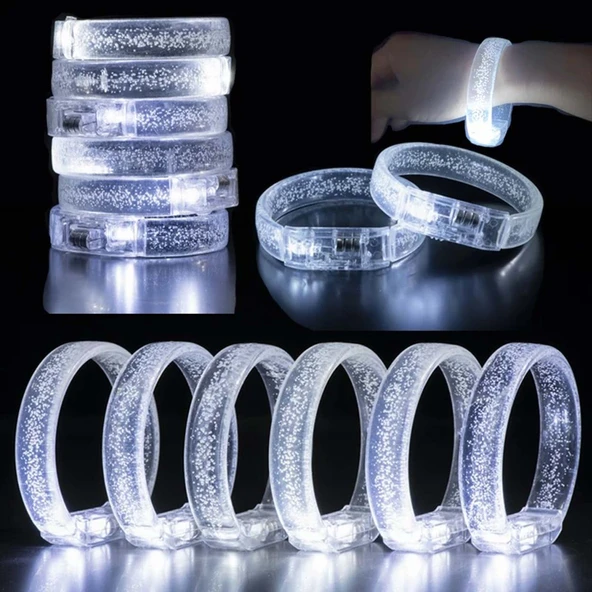 Beyaz-Gümüş Led Işıklı Baskı Yapılabilen Pilli Bileklik Bilezik ürün görseli 1
