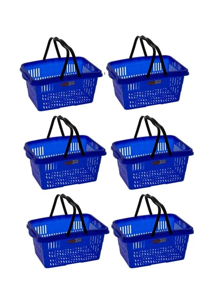 Omnipazar SY-2260 Çift Saplı Plastik Market Taşıma Sepeti Mavi 6 Adet ürün görseli 1