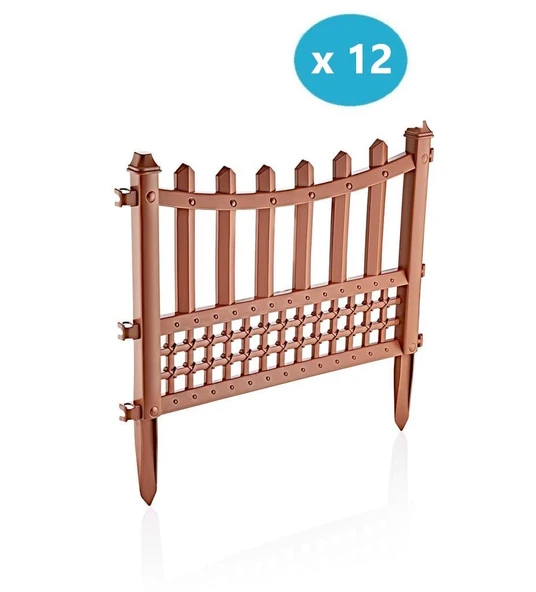 Omnipazar SY-5998 Elite Plastik Dekoratif Bahçe Çiti 12'li Set 60x55 cm Kahverengi ürün görseli 1