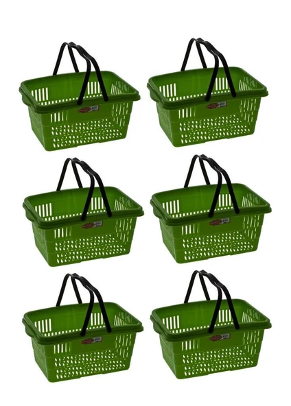 Omnipazar SY-2260 Çift Saplı Plastik Market Taşıma Sepeti Yeşil 6 Adet ürün görseli 1