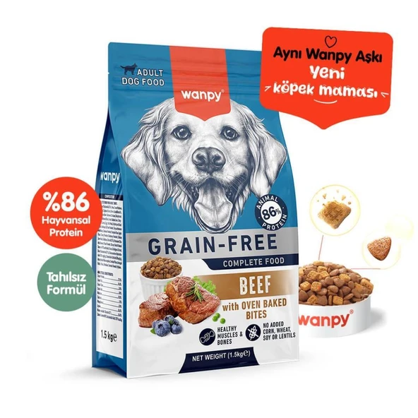 Wanpy Tahılsız Sığır Etli Yetişkin Köpek Maması 1,5 kg ürün görseli 1