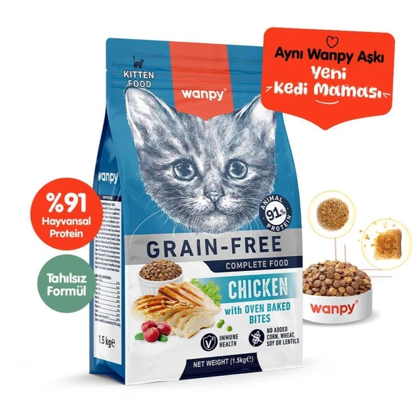 Wanpy Tahılsız Tavuklu Yavru Kedi Maması 1,5 kg ürün görseli 1