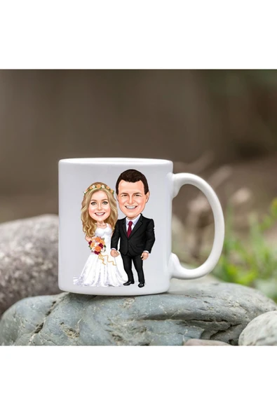 Özcan Tasarım Kişiye Özel Bardak - Karikatür Bardak - Gelin Damat Bardağı ürün görseli 1