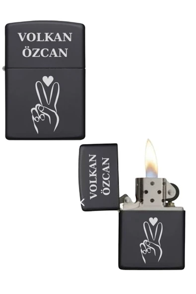 Özcan Tasarım Kişiye Özel Barış İşaretli Metal Çakmak ürün görseli 1