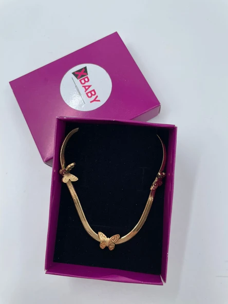 Xbaby Üç Kelebek Figürlü Çelik Hasır Gold Kolye ürün görseli 1
