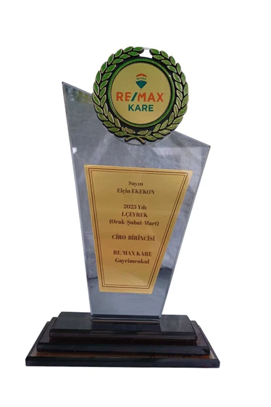 Özcan Tasarım Lüks Cam Plaket - Büyük Boy Cam Plaket - Logolu Cam Plaket ( Gold ) ürün görseli 1