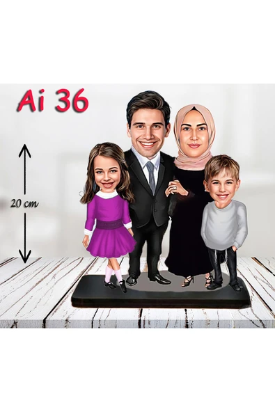 Özcan Tasarım Kişiye Özel Ahşap Biblo - Tesettür Aile Karikatür Biblo - 4 Kişilik Aile Biblo ürün görseli 1