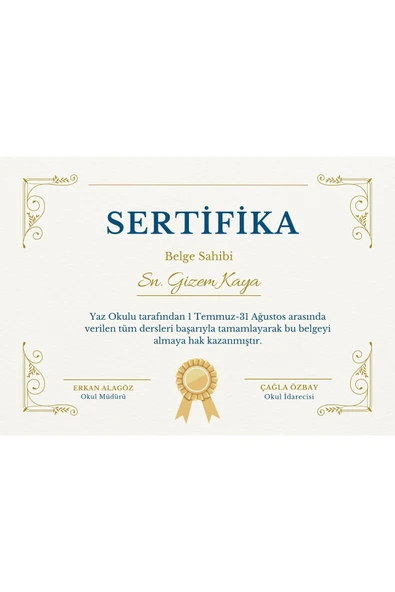 Özcan Tasarım Kişiye Özel Sertifika - Mezuniyet Sertifikası - Başarı Sertifikası ( 10 Adet ) ürün görseli 1