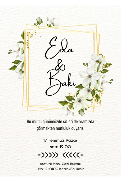 Özcan Tasarım Kişiye Özel Davetiye - Düğün Davetiye - Nişan Davetiye - Nikah Davetiye ( Zarflı ) ( 50 Adet ) MDL 4 ürün görseli 1