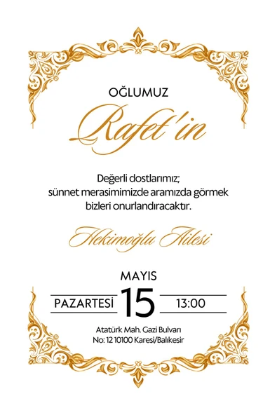 Özcan Tasarım Kişiye Özel Davetiye - Sünnet Davetiye - Sünnet Davetiyesi ( Zarflı ) ( 50 Adet ) Model 4 ürün görseli 1