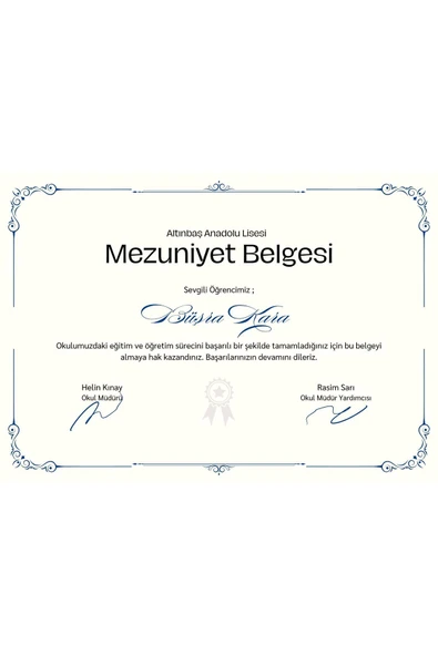 Özcan Tasarım Kişiye Özel Sertifika - Mezuniyet Sertifikası - Mezuniyet Belgesi ( 10 Adet ) Sade ürün görseli 1