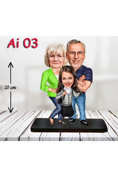 sekizlazer Kişiye Özel Ahşap Biblo - Aile Karikatür Biblo - 3 Kişilik Aile Biblo 6 ürün görseli 1