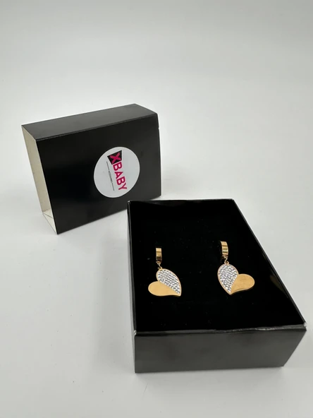 Xbaby Yarısı Taşlı Kalp Gold Küpe ürün görseli 1