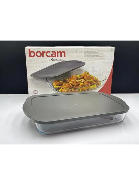 Paşabahçe 59124 Gri Kapaklı Borcam Tepsi 3850 cc 40x25 cm ürün görseli 1