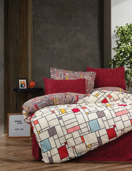 Cotton Box Modern Ranforce Tek Kişilik Nevresim Takımı-Joya Bordo ürün görseli 1