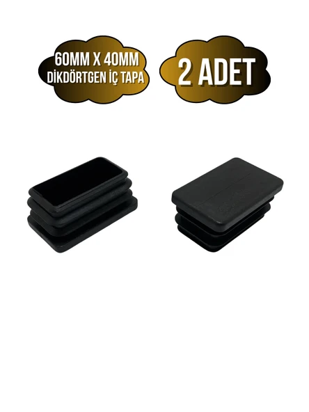 Dikdörtgen Demir Profil İç Tapa Geçme Plastik Ayak Geçme Koruma Plastiği(60MM x 40MM)(SİYAH) Siyah 60mm x 40mm SİYAH - 2 ADET ürün görseli 1