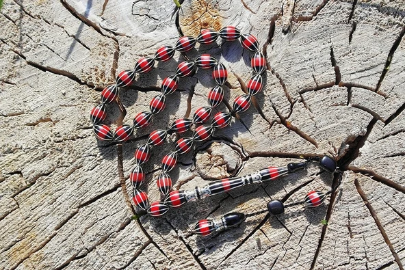 Arpa Model Oltu Taşı Onlu Karpuz İşlemeli Tespih - Resim 4