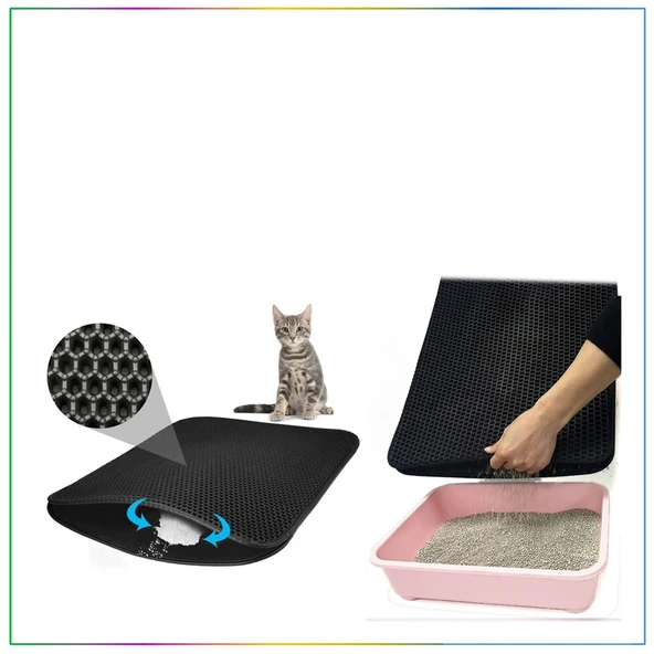 Elekli Kedi Tuvalet Önü Paspası - Siyah ürün görseli 1