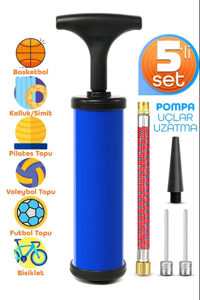 5li Şişirme Pompa Seti Futbol Bisiklet Pilates Topu Şişme Yatak Simit Kolluk Şişirme Pompası 20cm ürün görseli 1
