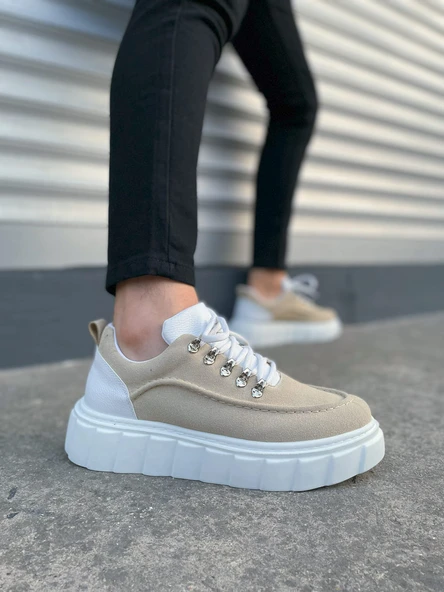 JY010 Cloud Bağcıklı Süet Erkek Günlük Sneaker Ayakkabı SBT - Krem/Beyaz ürün görseli 1