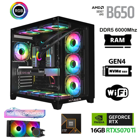Xaser Velox x70 Ryzen 7 9700x 64GB DDR5 Ram 2TB M.2 NVMe SSD 16GB RTX5070Ti Oyuncu Tavsiye Sistem ürün görseli 1