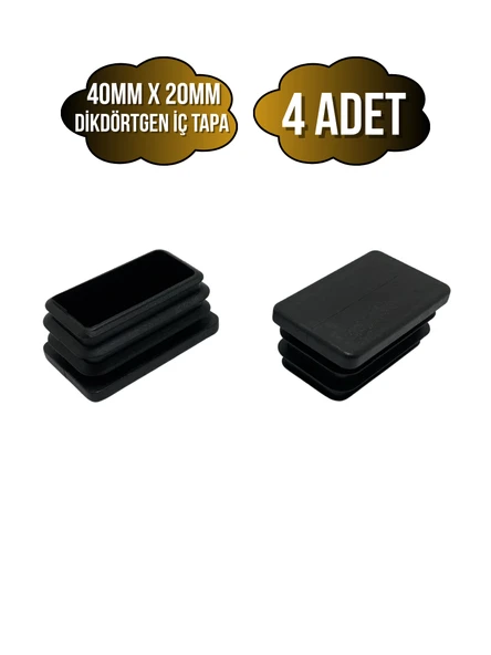Dikdörtgen Demir Profil İç Tapa Geçme Plastik Ayak Geçme Koruma Plastiği(40MM x 20MM)(SİYAH) Siyah 40mm x 20mm SİYAH - 4 ADET ürün görseli 1