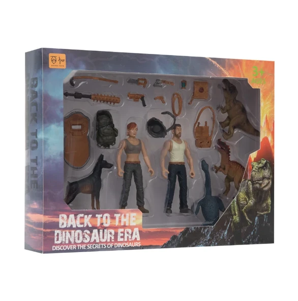 Kadın Erkek Figürlü 3 Dinozorlu ve Aksesuarlı Oyun Seti ürün görseli 1