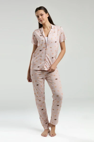 Roly Poly Kadın Gömlek Yaka Önden Düğmeli Kısa Kol Pijama Takım ürün görseli 1