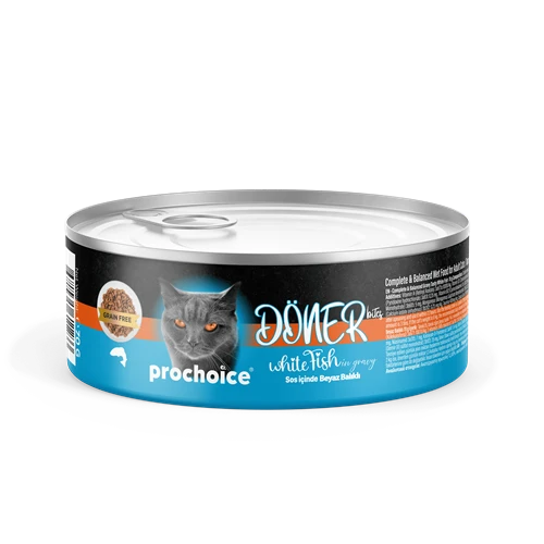 Prochoice Döner White Fish, Sos İçinde Beyaz Balıklı Tam & Dengeli Yetişkin Kedi Konservesi 12x70 gr ürün görseli 1
