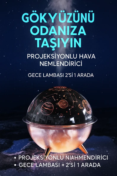 Projektörlü Yansıtmalı Çocuk Bebek Odası Gece Lambası Hava Nemlendirici İkisi Bir Arada ürün görseli 1