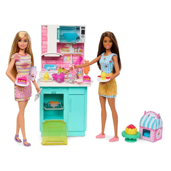 HJY94 Barbie Brooklyn ve Malibu Pasta Yapıyor Oyun Seti ürün görseli 1