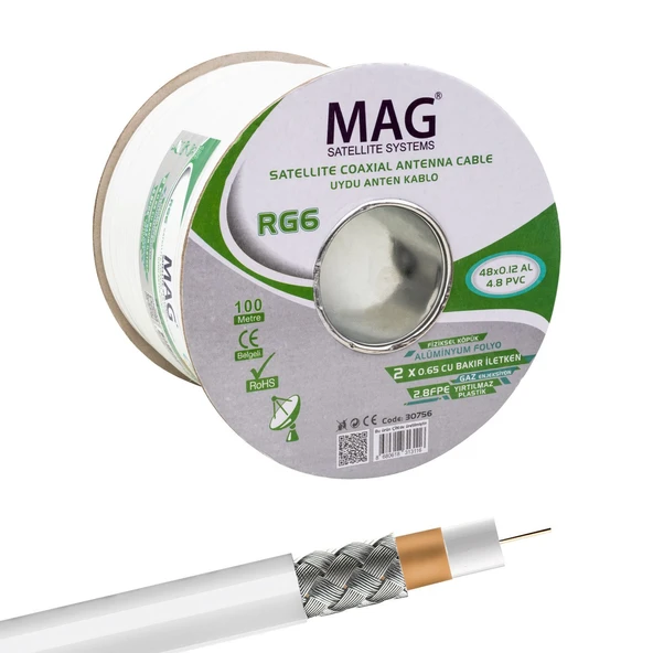 Mag RG59 Fa Mini Dual Bitişik Anten Kablosu 100 Metre ürün görseli 1