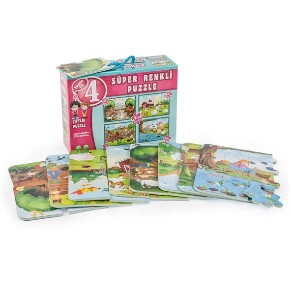 3222 DıyToy Süper Renkli 4'lü Puzzle - Çiftlik / 8+12+16+24 Parça Puzzle ürün görseli 1