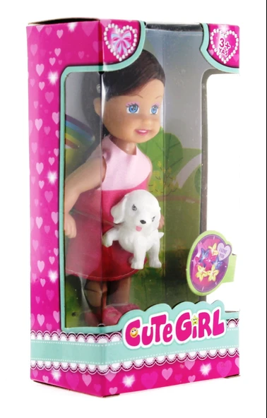 Cute Girl Köpek Figürlü Kumral Mini Bebek ürün görseli 1